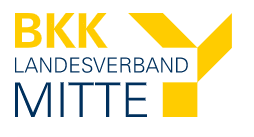 Logo vom BKK Landesverband Mitte, die Schrift ist gelb und blau
